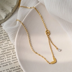 Wholesale Love Zircon Tassel Titanium Steel Necklace