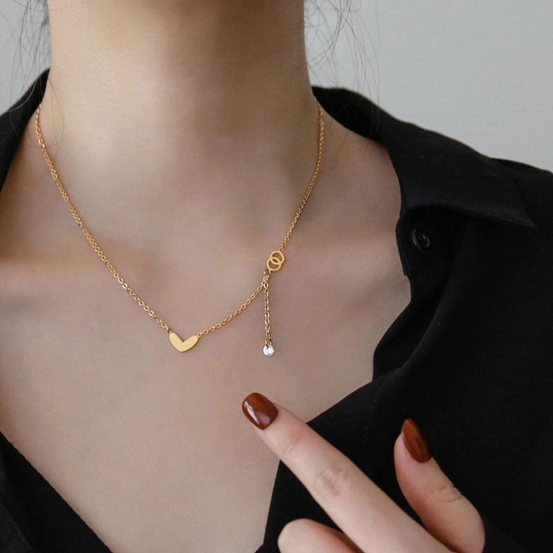 Wholesale Love Zircon Tassel Titanium Steel Necklace