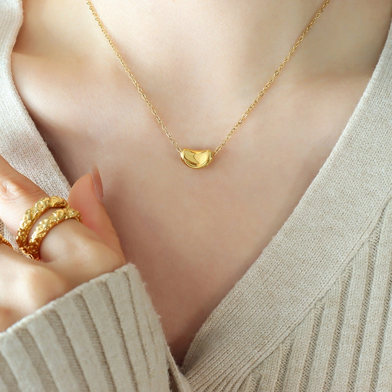 Wholesale Lucky Gold Bean Titanium Steel Gold Plated Clavicle Chain Necklace