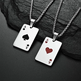 Wholesale Lucky Spade Pendant Personalized Hearts Poker Card Titanium Steel Necklace