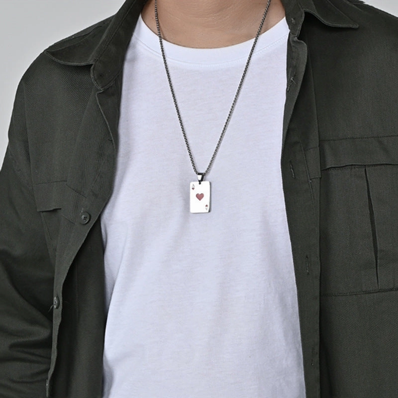 Wholesale Lucky Spade Pendant Personalized Hearts Poker Card Titanium Steel Necklace