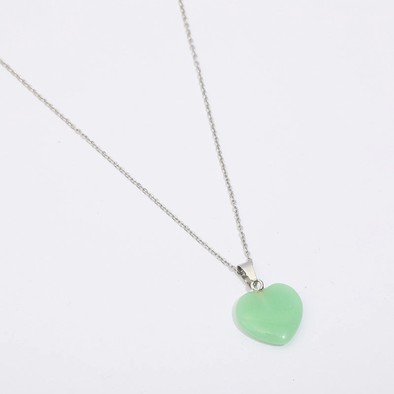 Wholesale Luminous Pendant Heart Natural Stone Titanium Steel Chain Necklaces