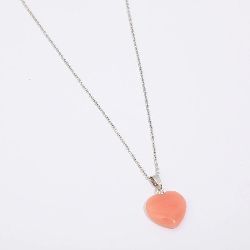 Wholesale Luminous Pendant Heart Natural Stone Titanium Steel Chain Necklaces