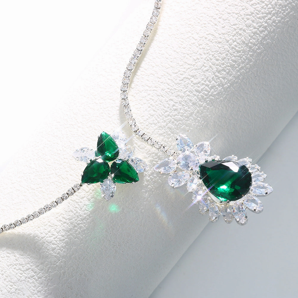 Wholesale Luxury Emerald Full Diamond Necklaces