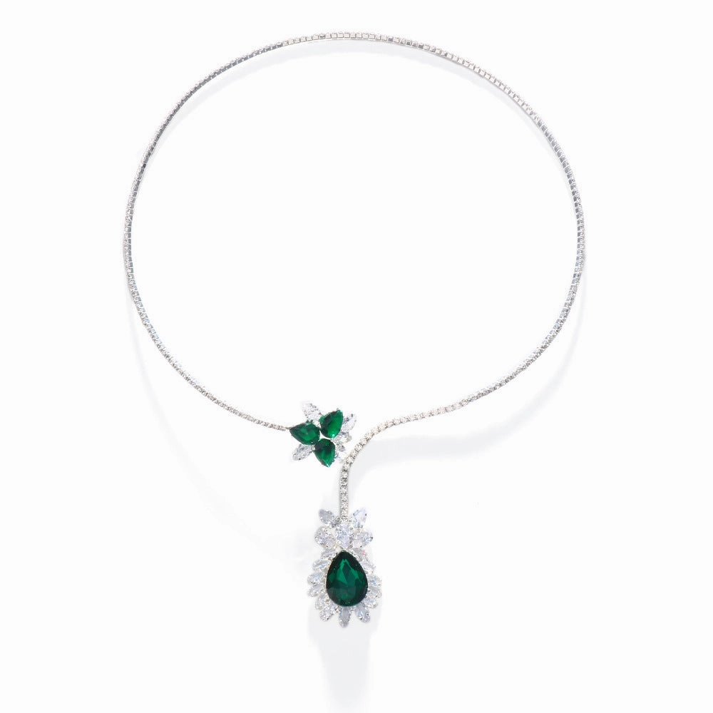 Wholesale Luxury Emerald Full Diamond Necklaces