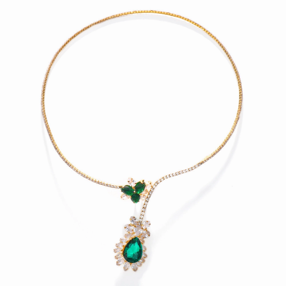 Wholesale Luxury Emerald Full Diamond Necklaces