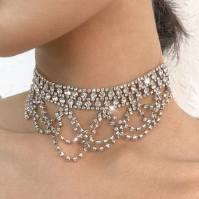Wholesale Luxury Multilayer Tassel Rhinestone Clavicle Necklaces