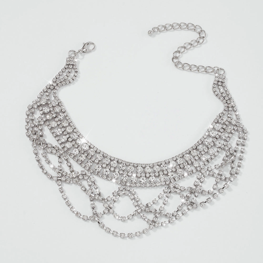 Wholesale Luxury Multilayer Tassel Rhinestone Clavicle Necklaces