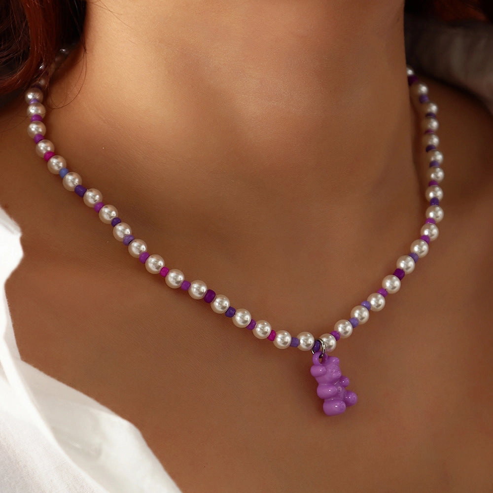 Wholesale Macarons Jelly Bears Resin Rice Beads Necklaces