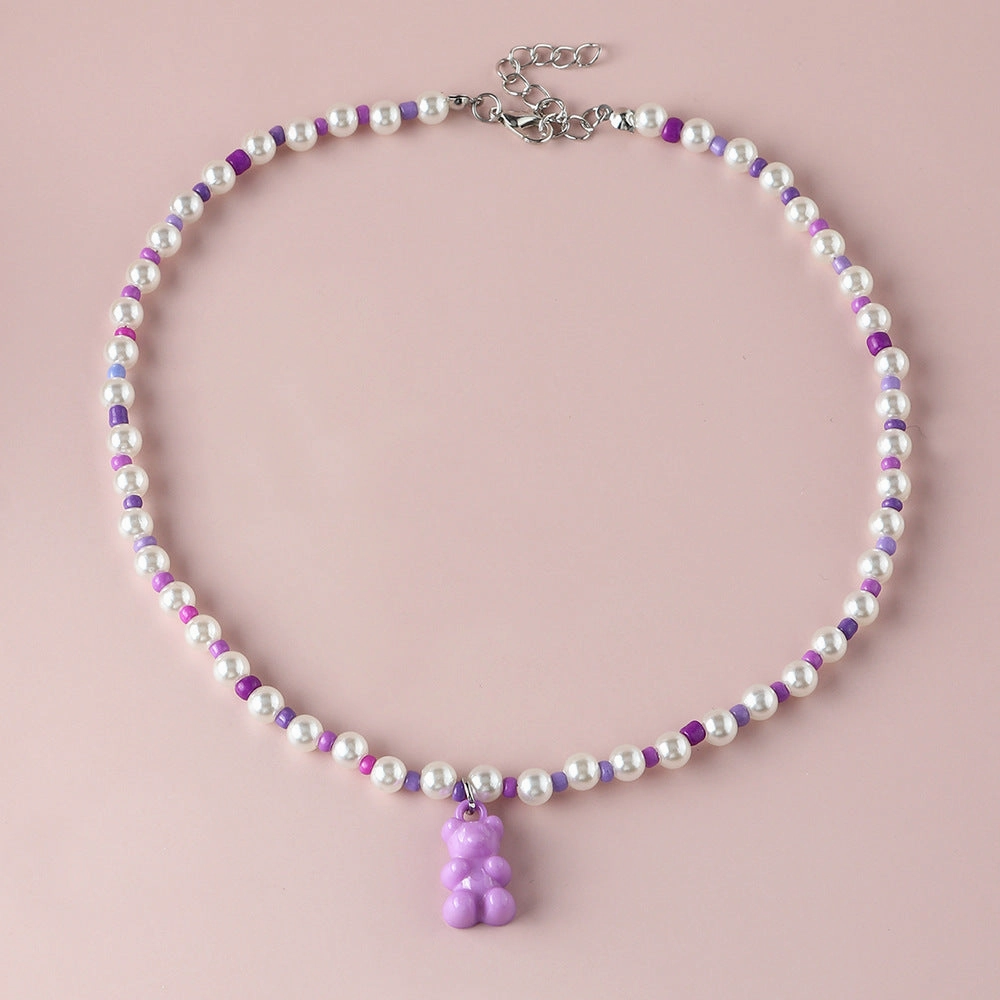 Wholesale Macarons Jelly Bears Resin Rice Beads Necklaces