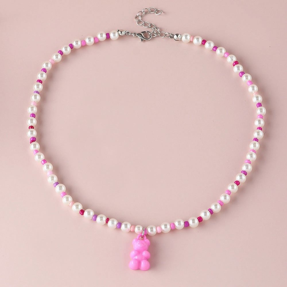 Wholesale Macarons Jelly Bears Resin Rice Beads Necklaces