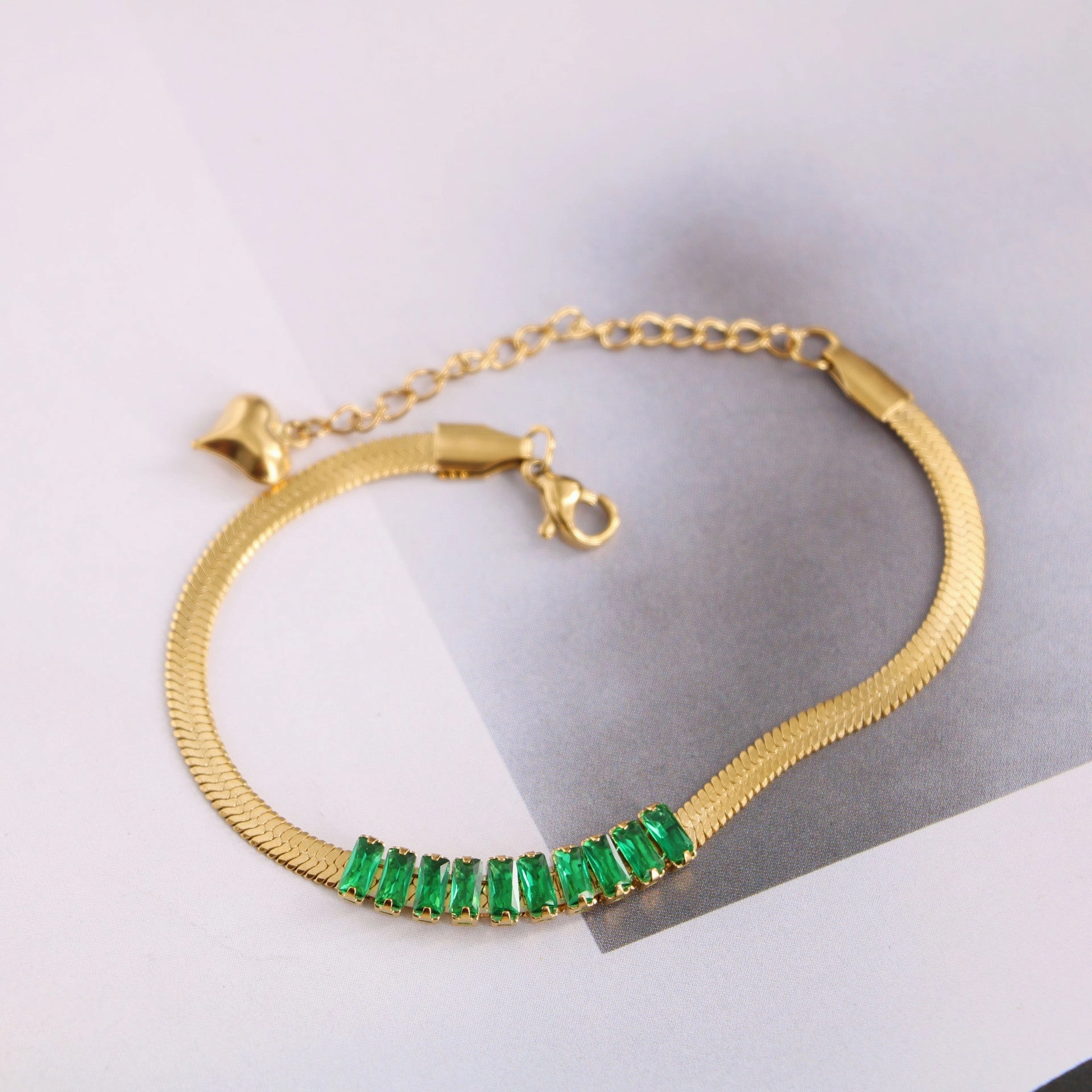 Wholesale Malachite Green Zircon Blade Chain Titanium Steel Necklaces