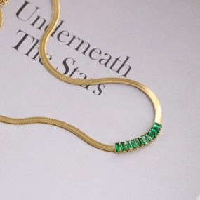 Wholesale Malachite Green Zircon Blade Chain Titanium Steel Necklaces