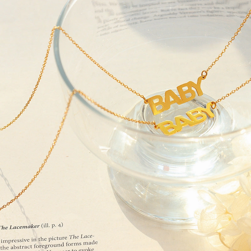 Wholesale marka Simple English Alphabet Pendant Titanium Steel 18k Gold Plated Necklaces