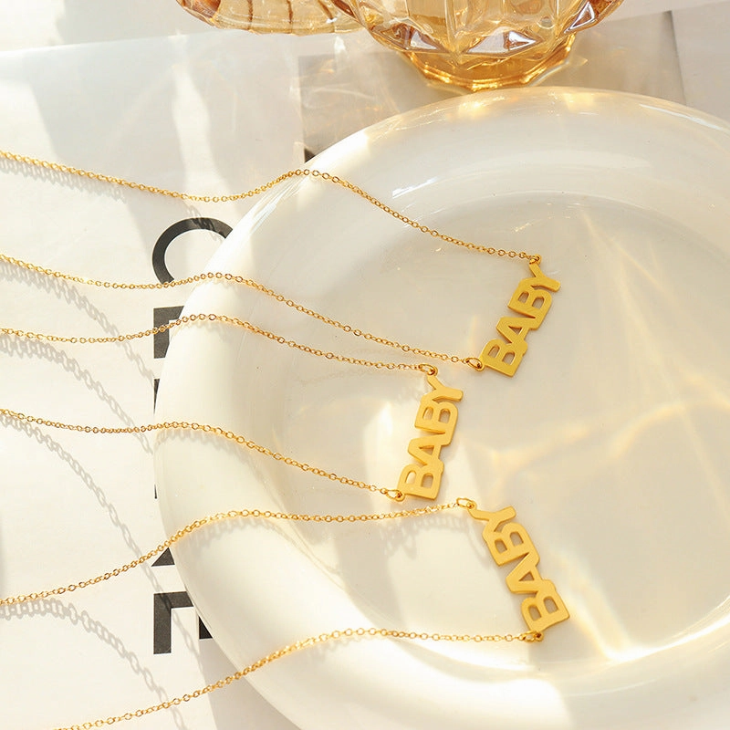 Wholesale marka Simple English Alphabet Pendant Titanium Steel 18k Gold Plated Necklaces