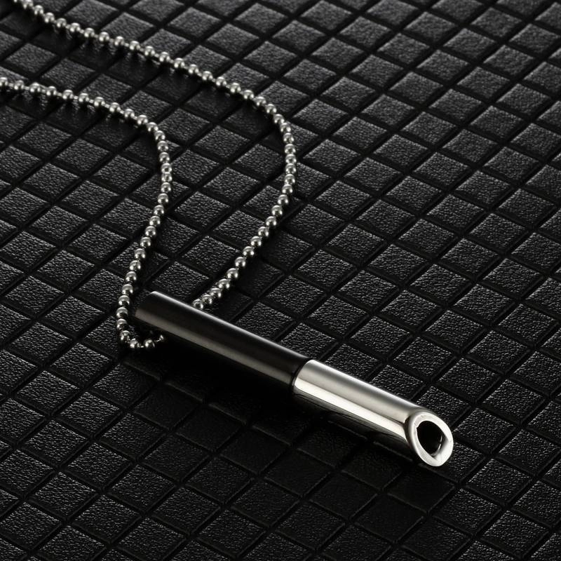 Wholesale Meditation Breath Decompression Whistle Stainless Steel Black Gold Gold Pendant Necklace