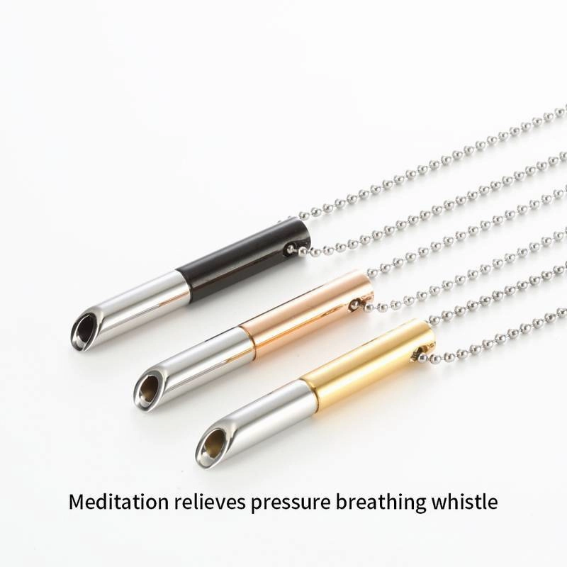 Wholesale Meditation Breath Decompression Whistle Stainless Steel Black Gold Gold Pendant Necklace
