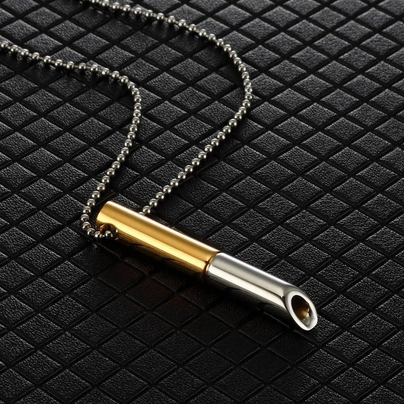 Wholesale Meditation Breath Decompression Whistle Stainless Steel Black Gold Gold Pendant Necklace