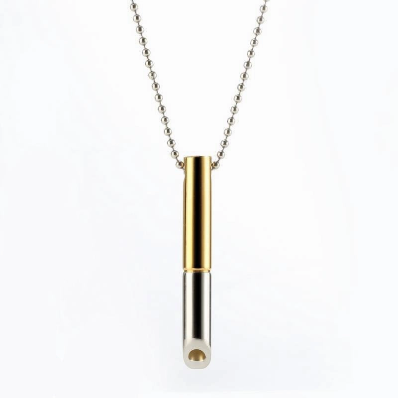 Wholesale Meditation Breath Decompression Whistle Stainless Steel Black Gold Gold Pendant Necklace