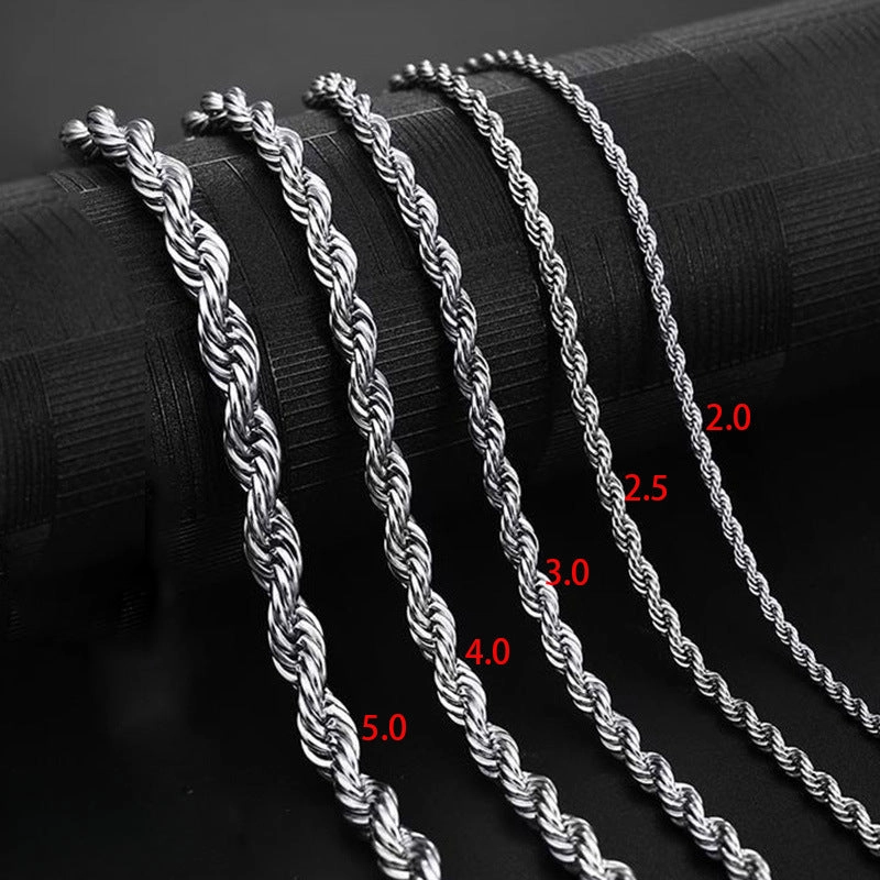 Wholesale Men's Fried Dough Twists Gold Hip Hop Titanium Steel Collar Necklaces