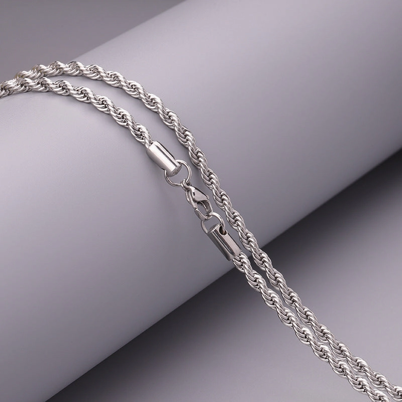 Wholesale Men's Fried Dough Twists Gold Hip Hop Titanium Steel Collar Necklaces
