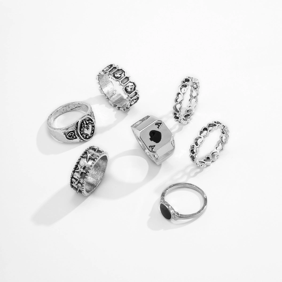 Wholesale Men's metal ring set geometric hollow oil drop ring set ring combination