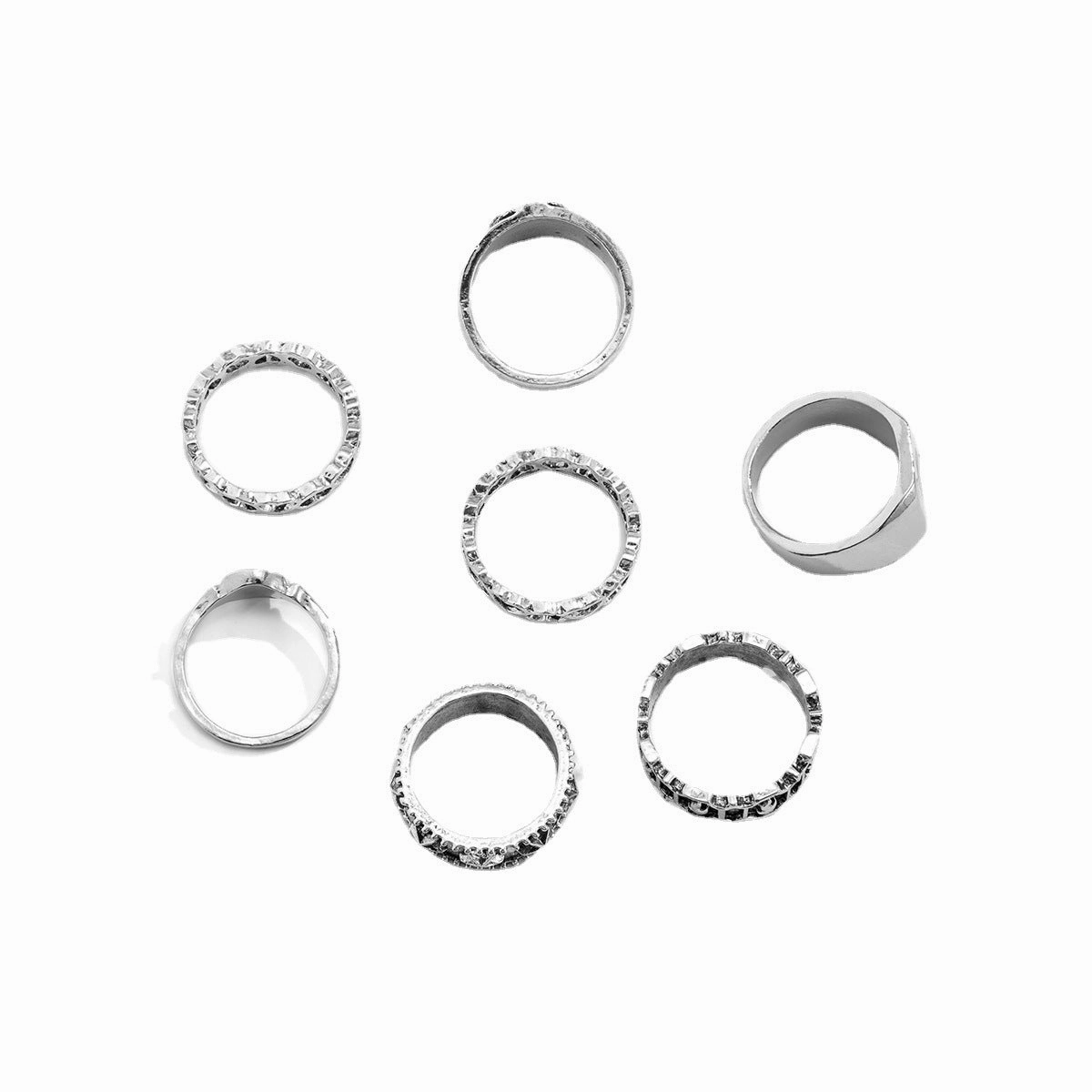 Wholesale Men's metal ring set geometric hollow oil drop ring set ring combination