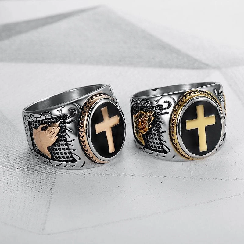 Wholesale Men's Titanium Steel Cross Rings