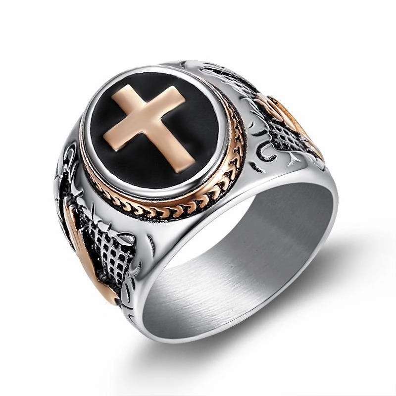 Wholesale Men's Titanium Steel Cross Rings