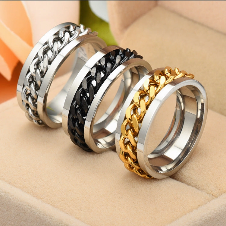 Wholesale Men's Titanium Steel Turnable Rings