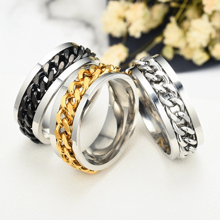 Wholesale Men's Titanium Steel Turnable Rings