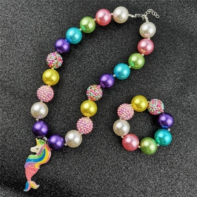 Wholesale Mermaid Pearl Unicorn Kids Alloy Acrylic Necklaces