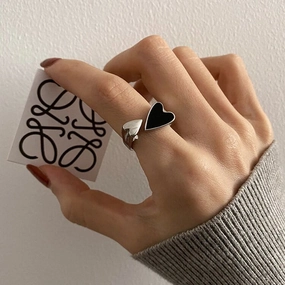 wholesale Metal Black Open Heart Adjustable Ring