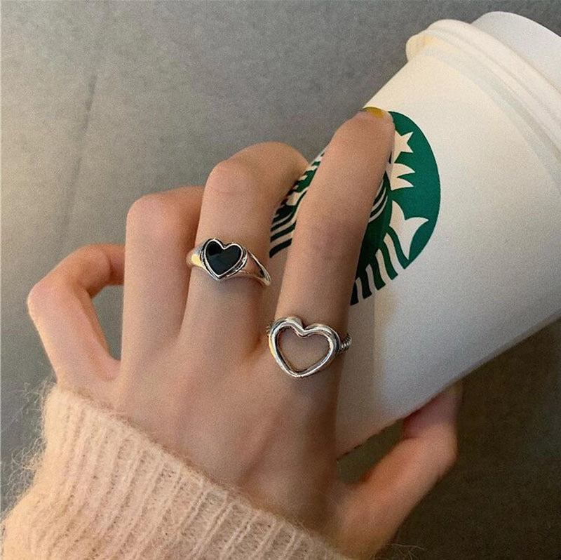 wholesale Metal Black Open Heart Adjustable Ring