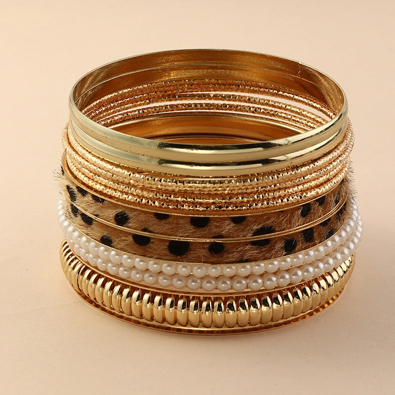 Wholesale Metal Bracelet Multi-layered Leopard Print Pearl Bracelet