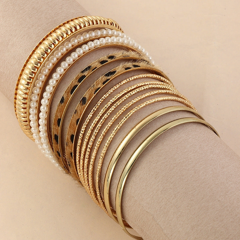 Wholesale Metal Bracelet Multi-layered Leopard Print Pearl Bracelet