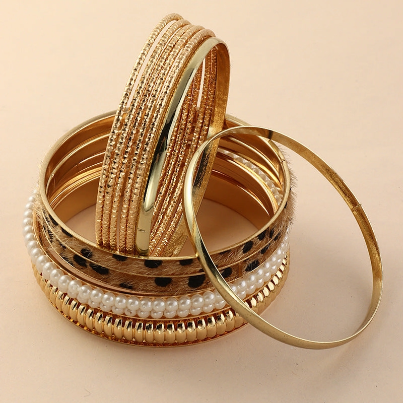 Wholesale Metal Bracelet Multi-layered Leopard Print Pearl Bracelet