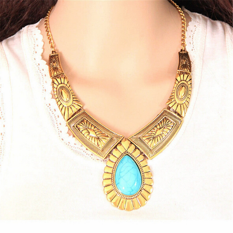 Wholesale Metal Exaggerated Drops Turquoise Pattern Necklaces