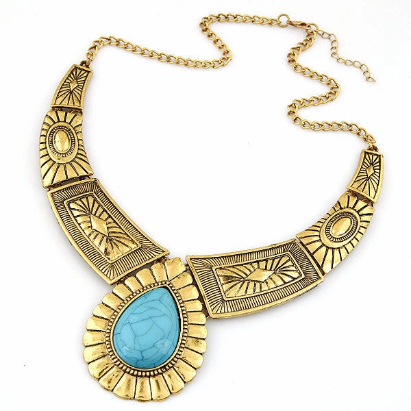 Wholesale Metal Exaggerated Drops Turquoise Pattern Necklaces
