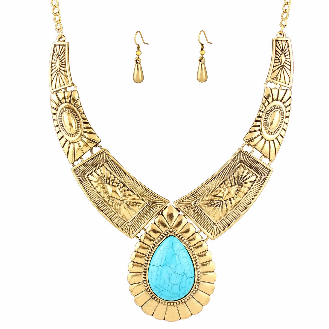 Wholesale Metal Exaggerated Drops Turquoise Pattern Necklaces