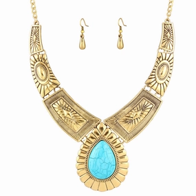 Wholesale Metal Exaggerated Drops Turquoise Pattern Necklaces