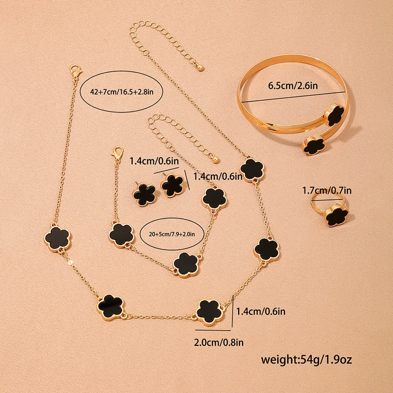Wholesale Metal New Five Leaf Clover Flower Bracelet Necklace Earrings Ring Jewelry suit