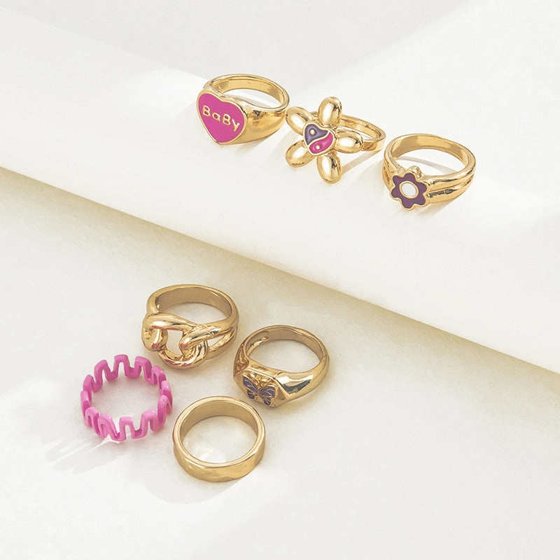 Wholesale Metal Turtle Oil Drip Ring Set Seven Pieces