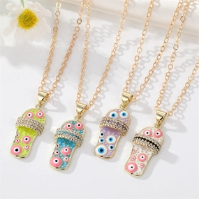 Wholesale Micro Paved Color Zircon Oil Drip Slipper Pendant Alloy Necklaces