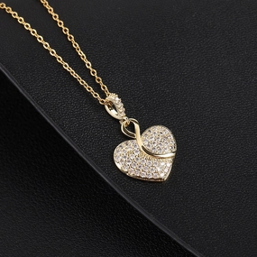 Wholesale Micro Paved Zircon Gold Plated Heart Pendant Necklaces