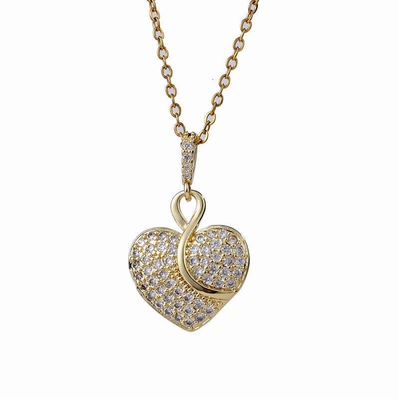 Wholesale Micro Paved Zircon Gold Plated Heart Pendant Necklaces
