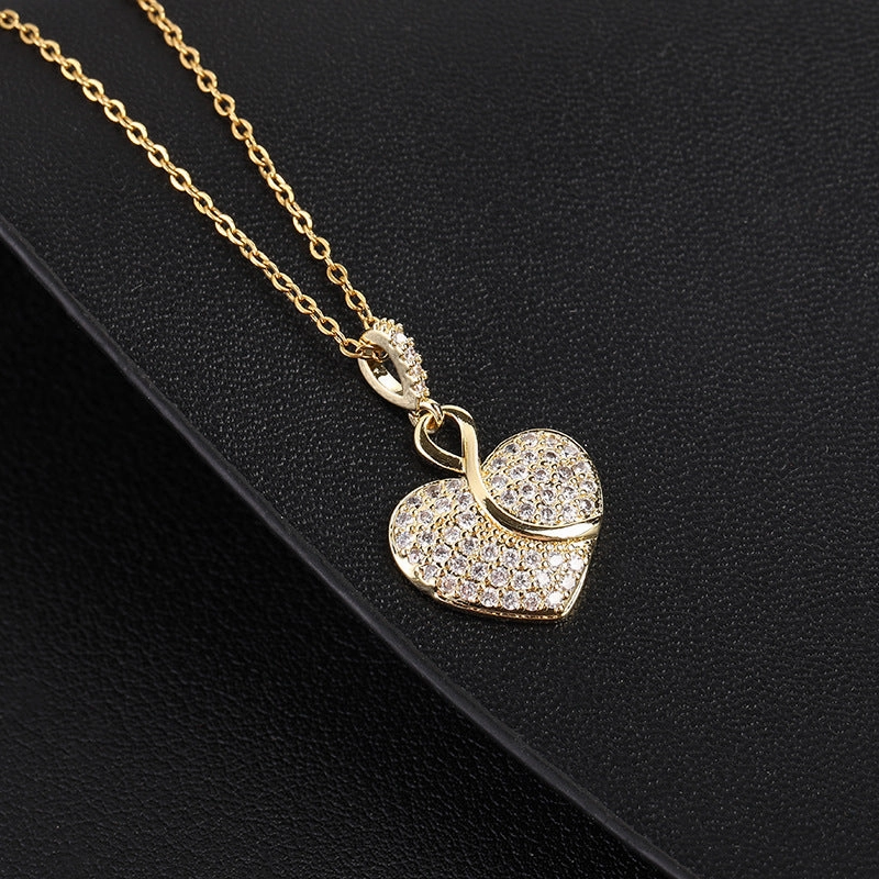 Wholesale Micro Paved Zircon Gold Plated Heart Pendant Necklaces