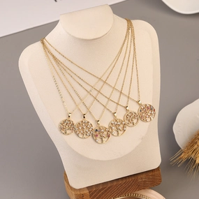 Wholesale Micropaved Zircon Tree of Life Hollow Pendant Necklaces