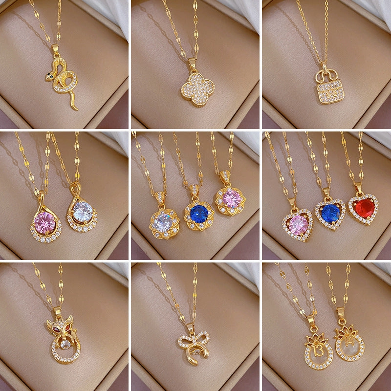 Wholesale Microsetting Clavicle Titanium Steel Necklaces