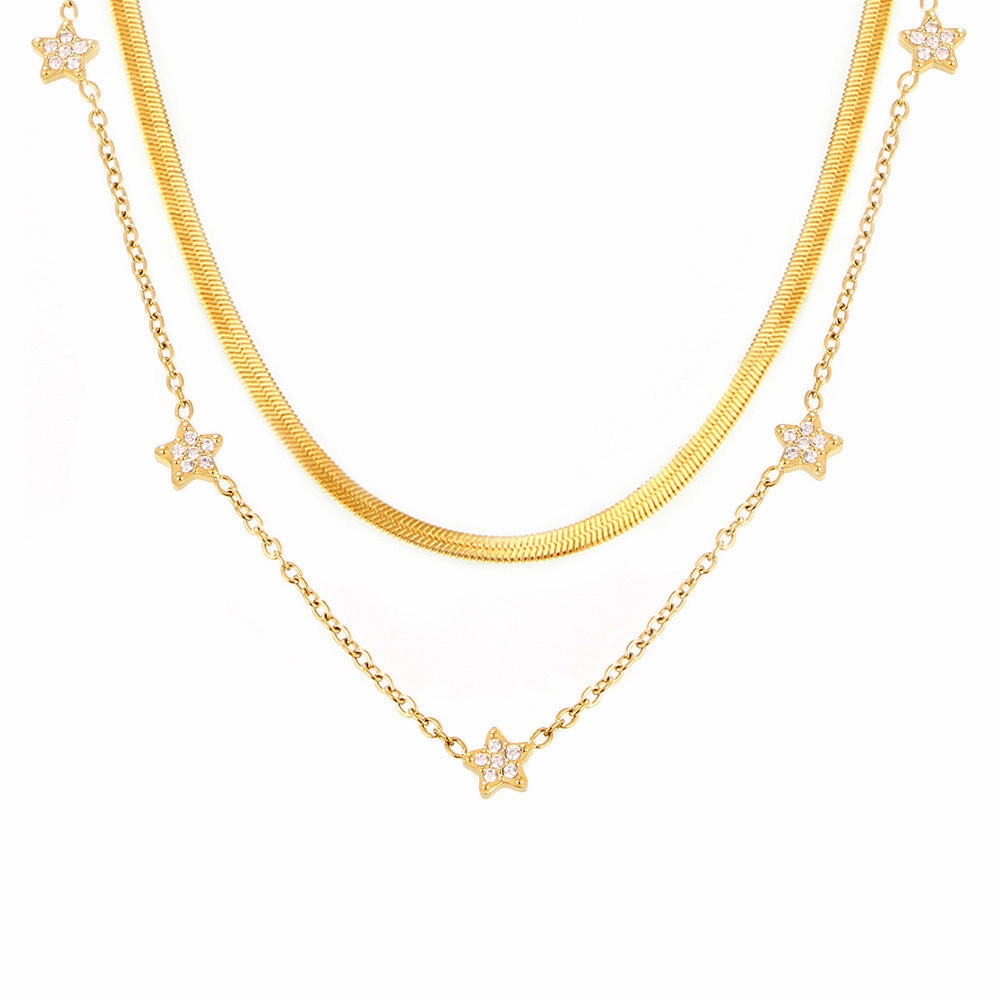Wholesale Mili ins five-pointed star inlaid with zircon small diamond star clavicle necklace